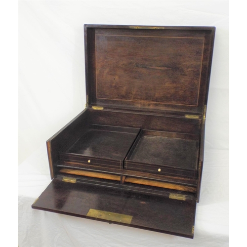 92 - Edwardian inlaid rosewood stationary or deeds box with ornate foliate and string inlay, round front ... 