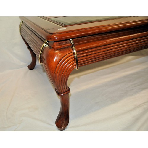 161 - Edwardian design oblong coffee table with bevelled glass insets, on cabriole legs