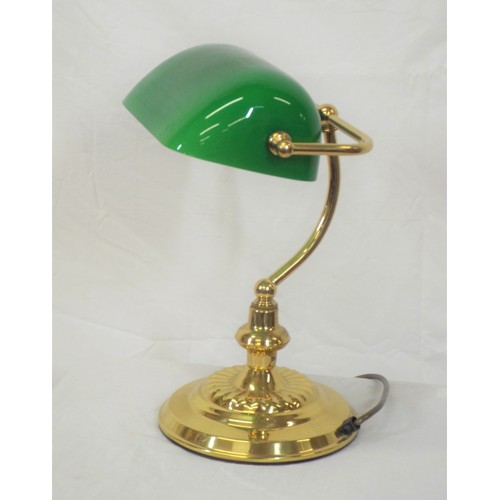 128 - Art Deco style brass bankers lamp with green tinted shade