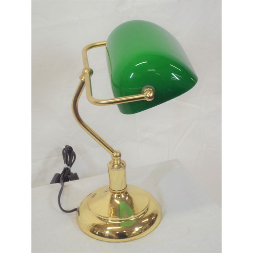 128 - Art Deco style brass bankers lamp with green tinted shade