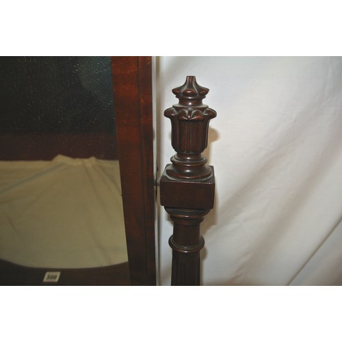 209 - Victorian mahogany swivel mirror with round top, reeded tapering columns, on shaped plinth with scro... 