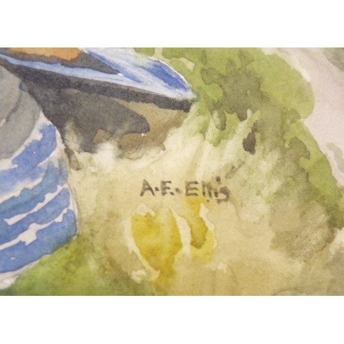 328 - Arthur Ellis 'Upturned punts near the sea''  watercolour signed