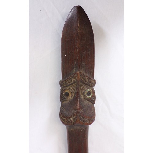 259 - Antique Maori Taiaha hand fighting club stone carved with paua shell eyes