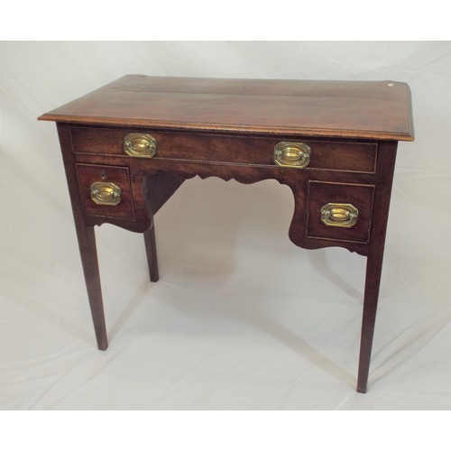 279 - Georgian walnut lowboy with shaped borders, frieze drawer, 2 square drawers, brass drop handles and ... 