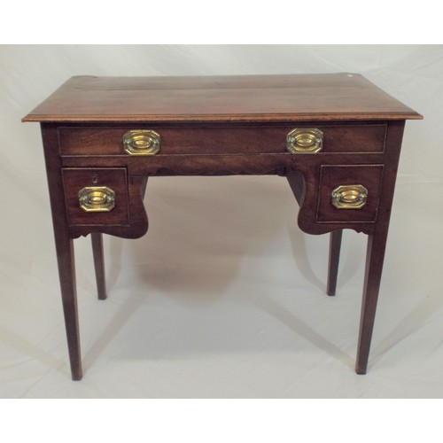 279 - Georgian walnut lowboy with shaped borders, frieze drawer, 2 square drawers, brass drop handles and ... 