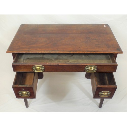 279 - Georgian walnut lowboy with shaped borders, frieze drawer, 2 square drawers, brass drop handles and ... 