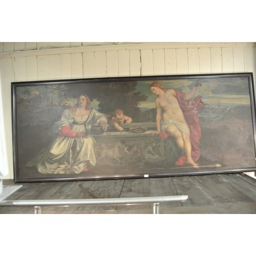 330 - After Titian 'Sacred and profane love' oil on canvas c1800 77x203cm