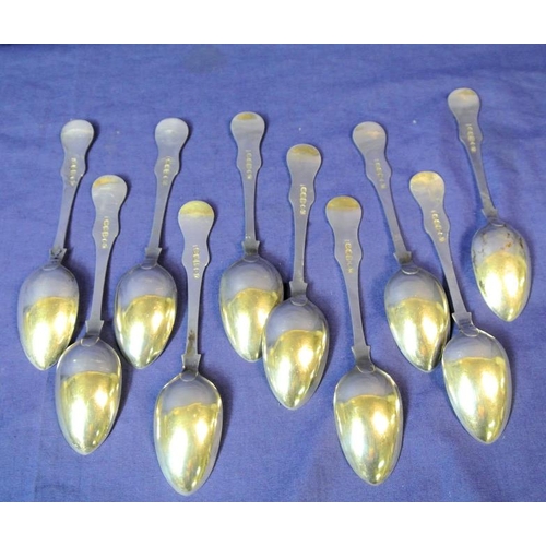 103 - Set of ten Newcastle silver dessert spoons with Kings Pattern shaped handles, dated 1881, 226g