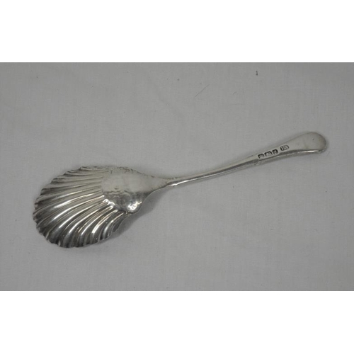 111 - Sheffield silver presentation spoon with shell shaped bowl and decorated handle, dated 1892, 20g