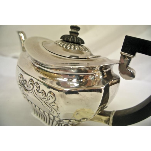 155 - Victorian Birmingham silver oval teapot of panelled form, with ornate ribbed and foliate decoration,... 