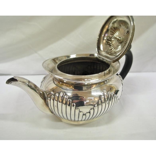 158 - Victorian oval London silver teapot with reeded decoration, shaped handle and spout, on oval base, d... 