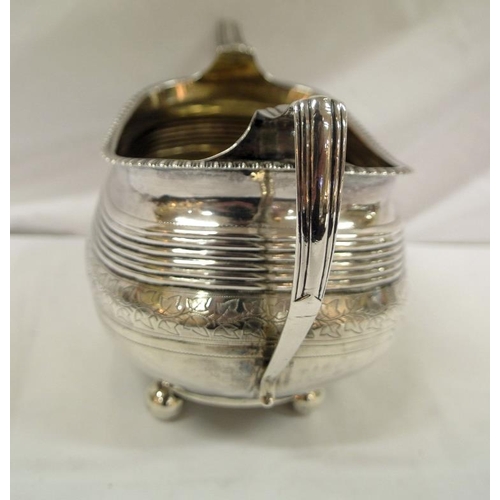 168 - George III London silver oval sugar bowl with gadroon rim, body with reeded and foliate decoration, ... 