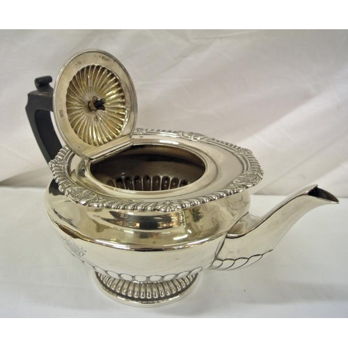 170 - Victorian Birmingham silver teapot and hot water jug, of round tapering form, with reeded lower bodi... 