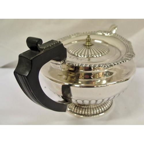 170 - Victorian Birmingham silver teapot and hot water jug, of round tapering form, with reeded lower bodi... 