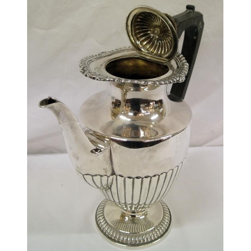 170 - Victorian Birmingham silver teapot and hot water jug, of round tapering form, with reeded lower bodi... 