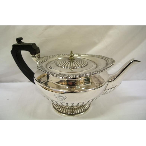 170 - Victorian Birmingham silver teapot and hot water jug, of round tapering form, with reeded lower bodi... 