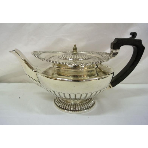 170 - Victorian Birmingham silver teapot and hot water jug, of round tapering form, with reeded lower bodi... 