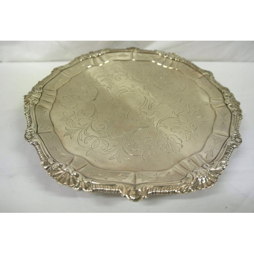 220 - George III Irish silver salver with ornate gadroon and scroll decorated rim, foliate decoration, rai... 