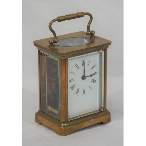 241 - French style brass cased carriage clock with enamel dial