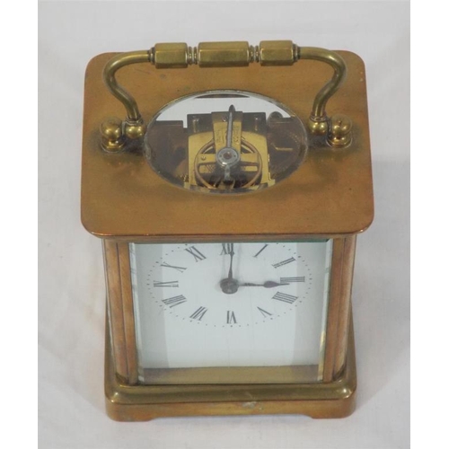 241 - French style brass cased carriage clock with enamel dial