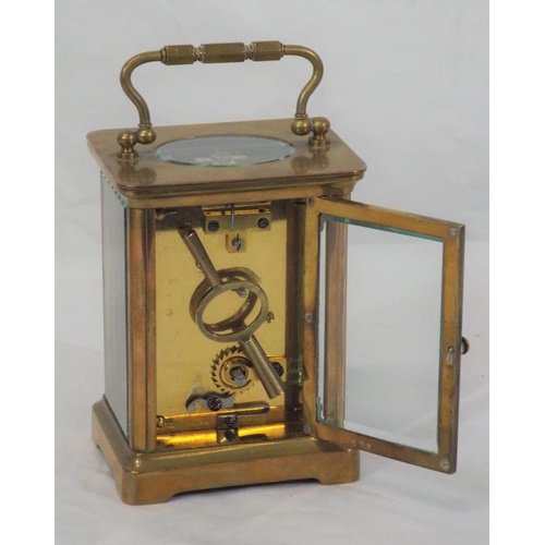 241 - French style brass cased carriage clock with enamel dial