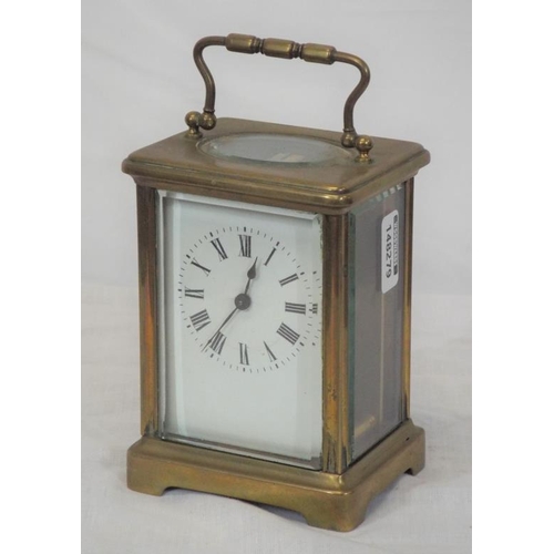 242 - French brass cased carriage clock with enamel dial