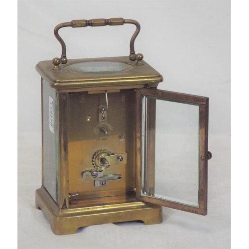 242 - French brass cased carriage clock with enamel dial