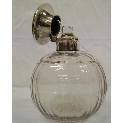 32 - Silver topped round glass scent bottle with round top