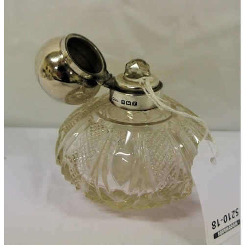 33 - Birmingham silver topped glass scent bottle with ball shaped top