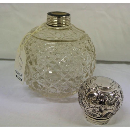 40 - London silver topped glass perfume jar with round top