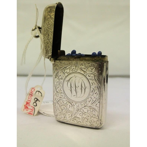 45 - Chester silver vesta match box with ornate rococo decoration, dated 1901, 43g