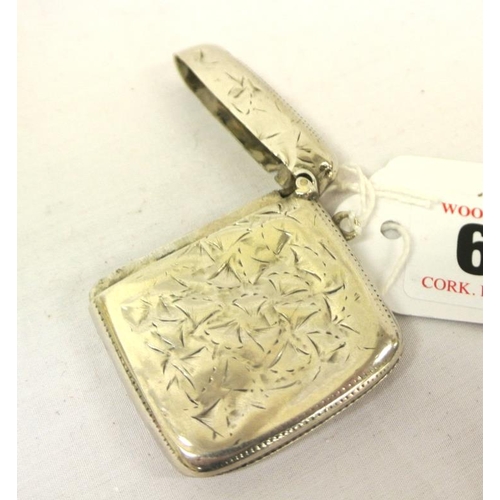 60 - Birmingham silver vesta match box with foliate and inscribed decoration, dated 1901,27g