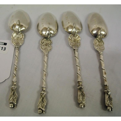 69 - Four Sheffield silver apostle handled coffee spoons, dated 1908, 53g