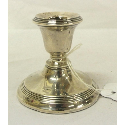 76 - Birmingham silver round dwarf candlestick with reeded spreading base, dated 1925, 115g