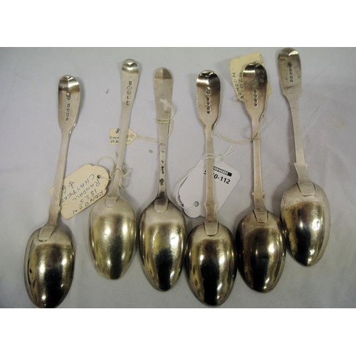 82 - Six assorted London silver spoons, dated 1864 and 1825, with fiddle pattern handles 200g