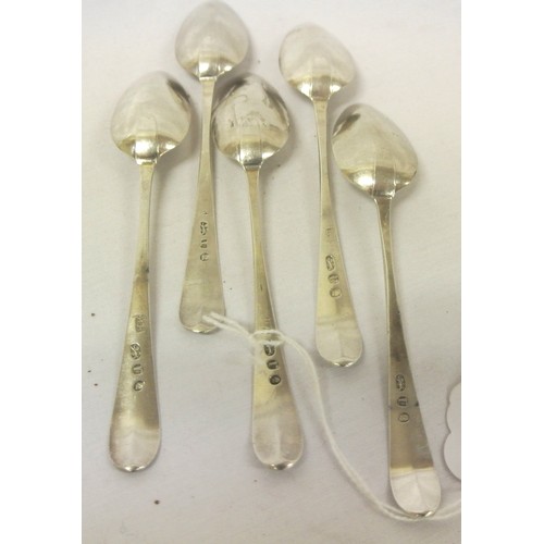 88 - Five George III London silver rat-tail teaspoons, dated 1792, 50g