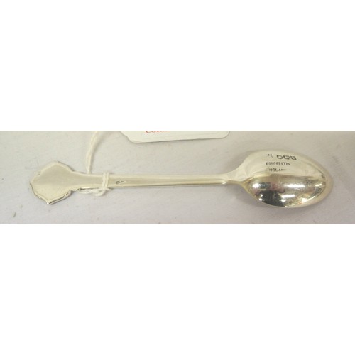 112 - Sheffield silver presentation spoon with ornate Celtic design handle, dated 1947