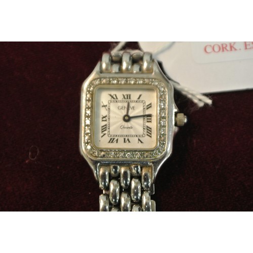 258 - White gold diamond quartz watch 'Geneve'