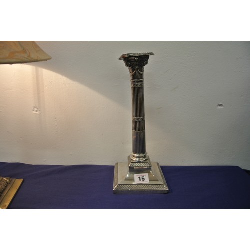 15 - Regency style candlestick with shaped sconce, corinthian column on stepped base