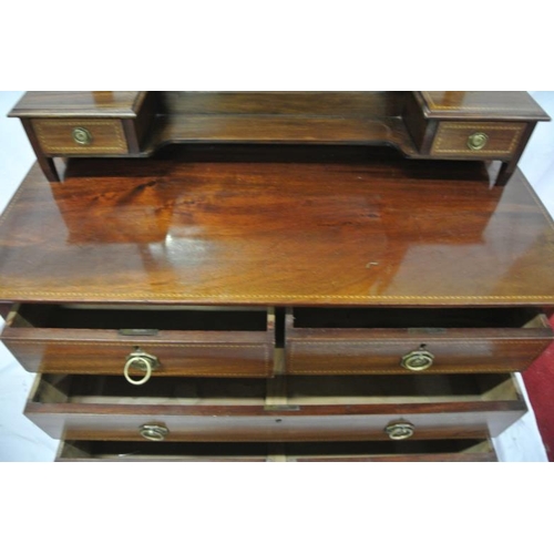 5 - Edwardian inlaid mahogany dressing table with bevelled swivel mirror, two jewellery drawers, two sho... 