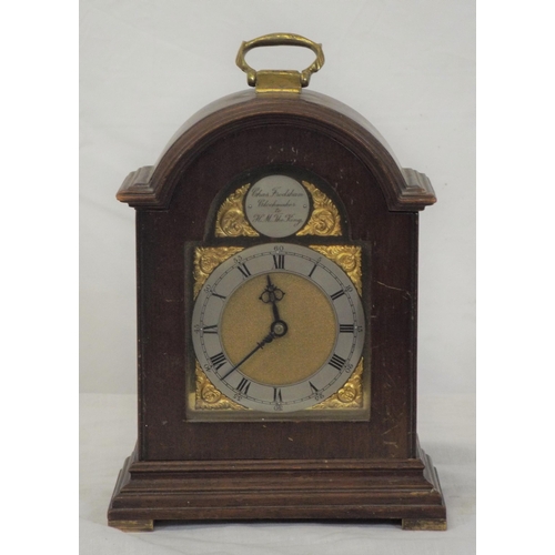 13 - Edwardian mahogany cased domed bracket clock with ormolu mounts and silvered dial, stamped Chas. Fro... 