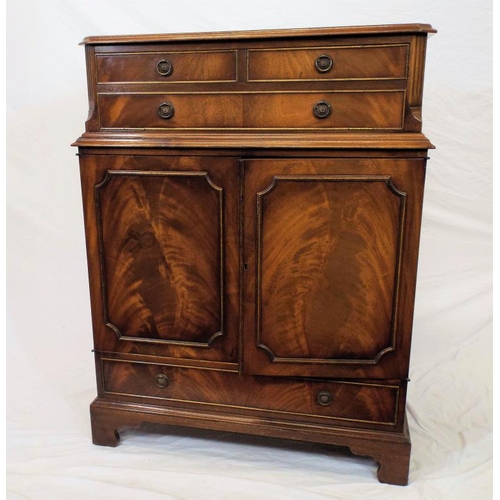 20 - Edwardian mahogany cabinet with drop-down front, press under with panelled doors, drawer under with ... 