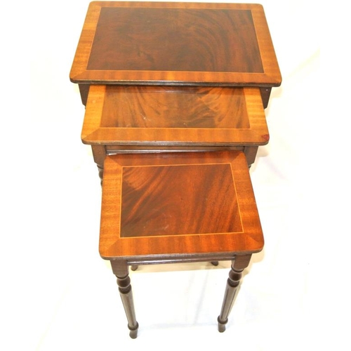 21 - Edwardian design inlaid nest of three tables with reeded borders and tapering legs