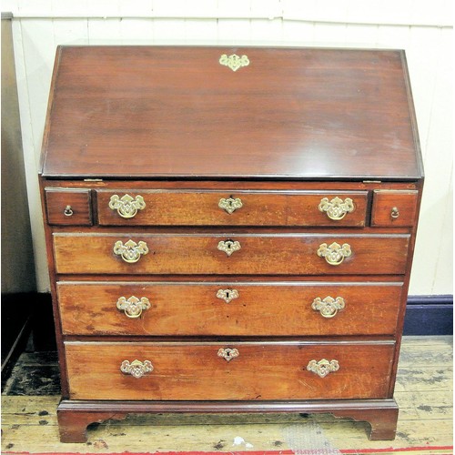 40 - Georgian mahogany bureau with drop-down front, pull-out supports, fitted interior, four drawers unde... 