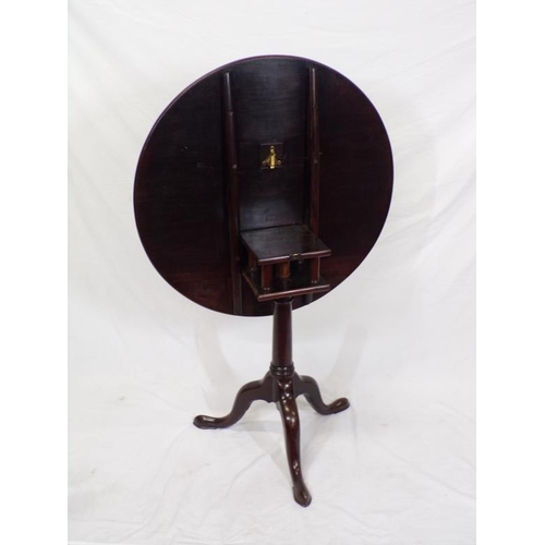 59 - Georgian mahogany round occasional or centre table with tip-up top, bird cage support, on turned tap... 