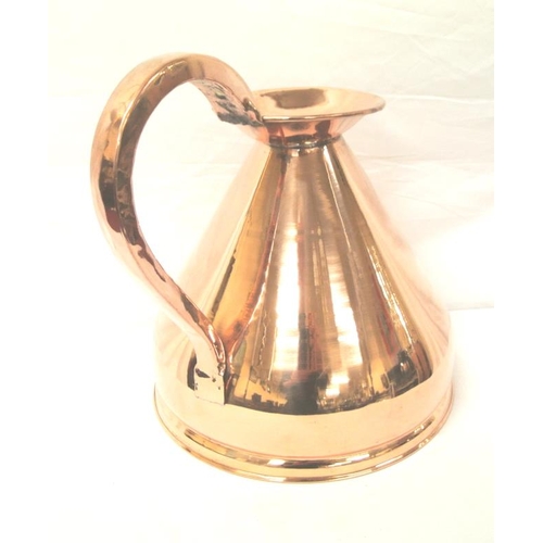 63 - Copper gallon measure of oval baluster form with shaped handle