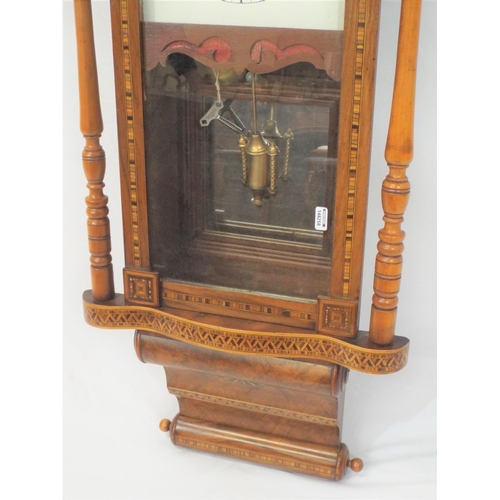 79 - Edwardian inlaid and crossbanded mahogany vienna wall clock with serpentine frieze, enamel dial, bra... 