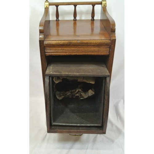 84 - Georgian mahogany fuel cabinet with drop-down front, lined interior, brass finials and turned rails,... 