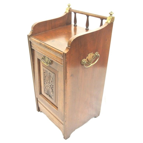 84 - Georgian mahogany fuel cabinet with drop-down front, lined interior, brass finials and turned rails,... 