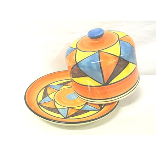 98 - Art Deco style cheese dish & cover with round handle